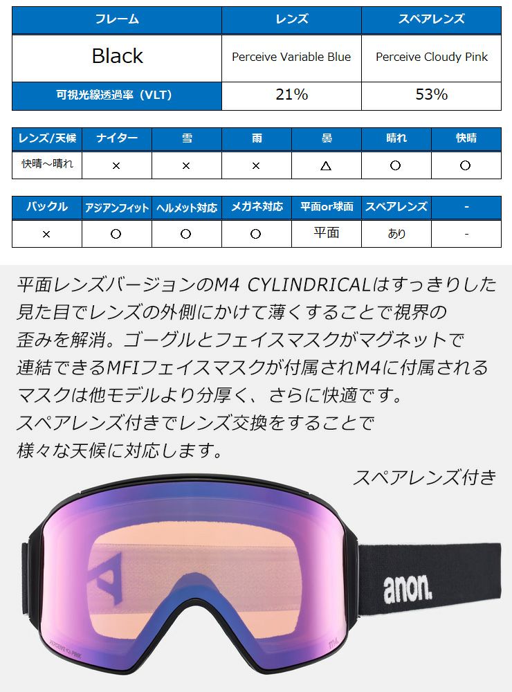 2025 anon アノン スノーボード ゴーグル M4 Cylindrical Low Bridge