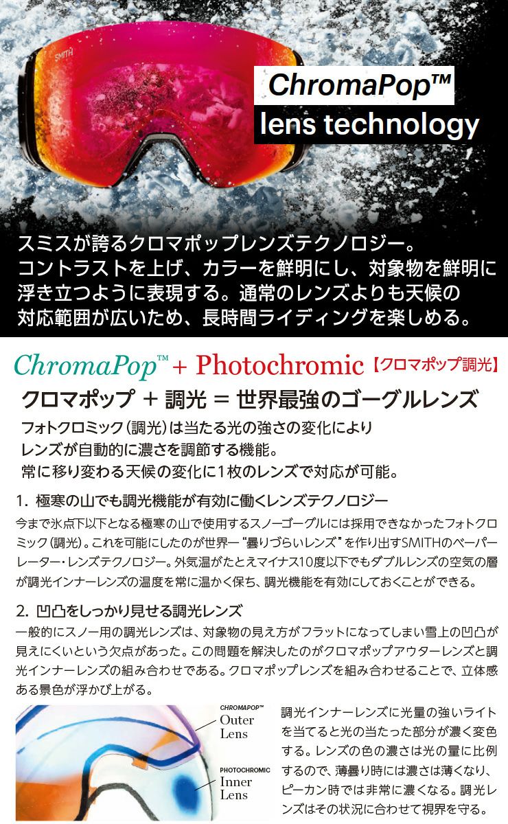 SMITH ゴーグル スカッドxl プロ調光レンズ　24/25 楽天市場】SMITH SNOW GOGGLE/スミス ゴーグル Squad XL Pro