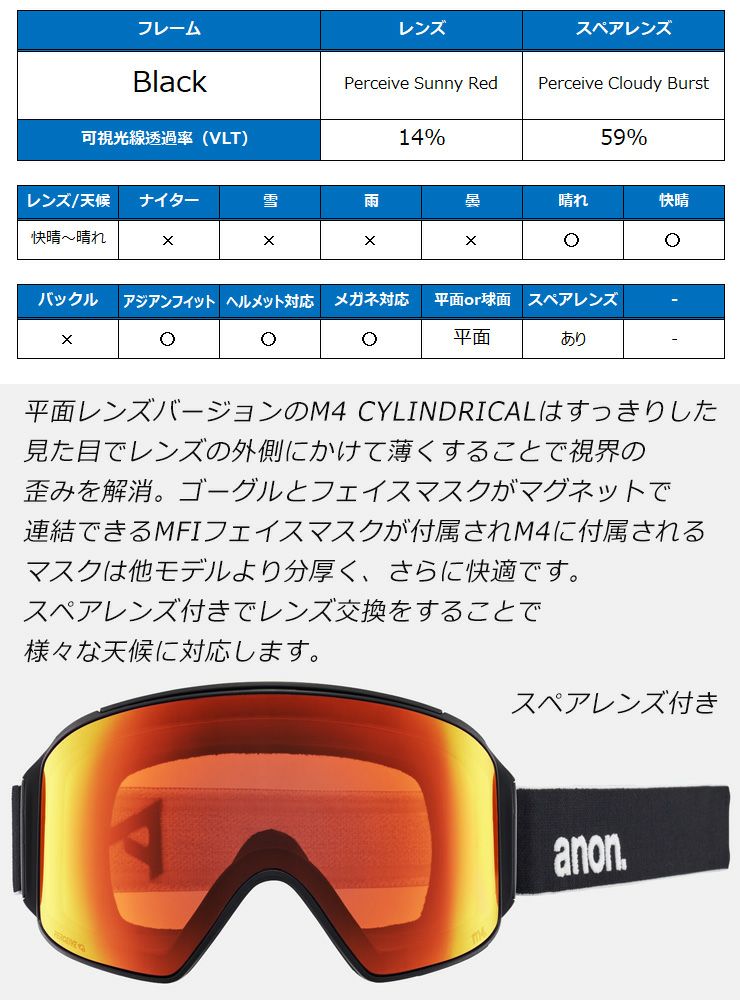 2025 anon アノン スノーボード ゴーグル M4 Cylindrical Low Bridge