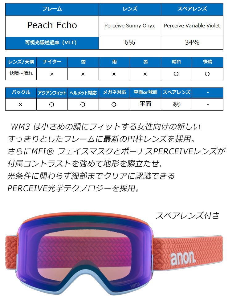 2025 anon アノン スノーボード ゴーグル WM3 Low Bridge カラー