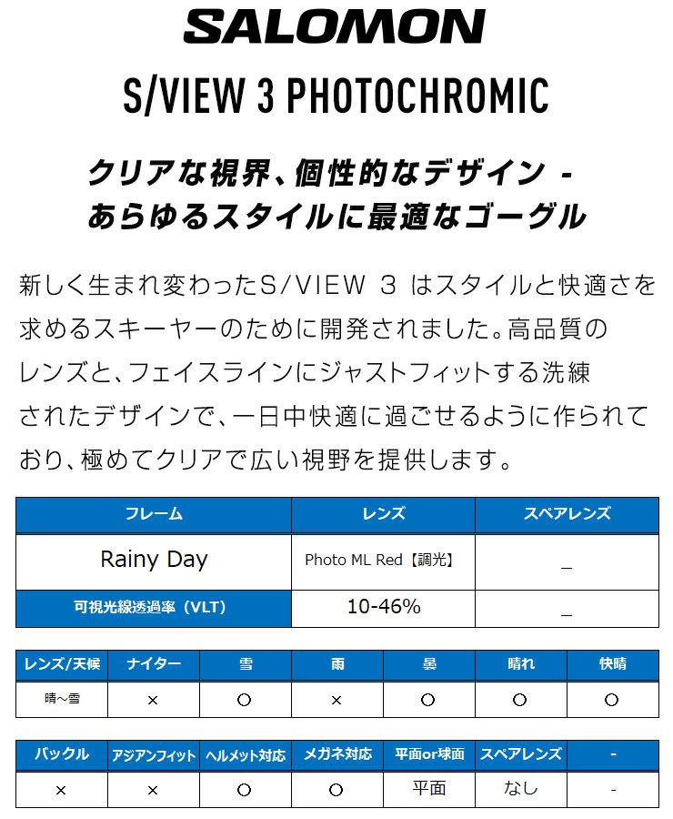 2026 SALOMON サロモン S/VIEW 3 PHOTOCHROMIC カラー : Rainy Day